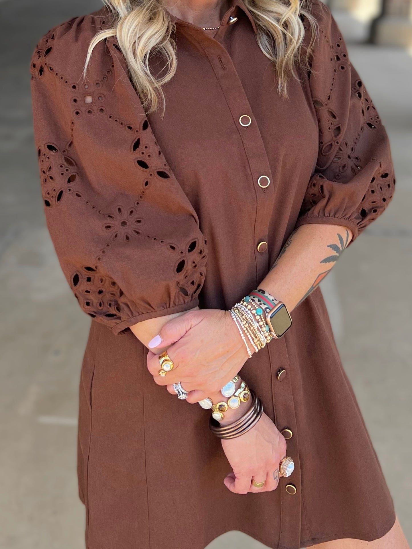 Eyelet Sleeve Mini Dress