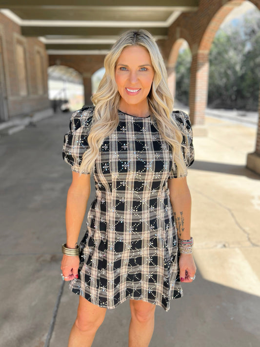 Sequin Plaid Mini Dress