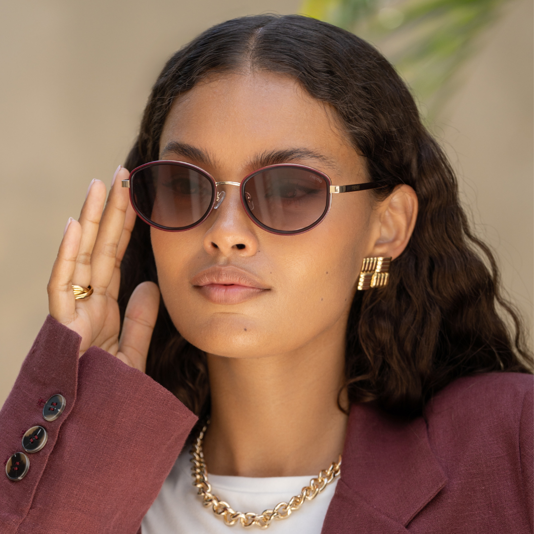 Jordan Acetate Oval Sunglasses: Burgundy