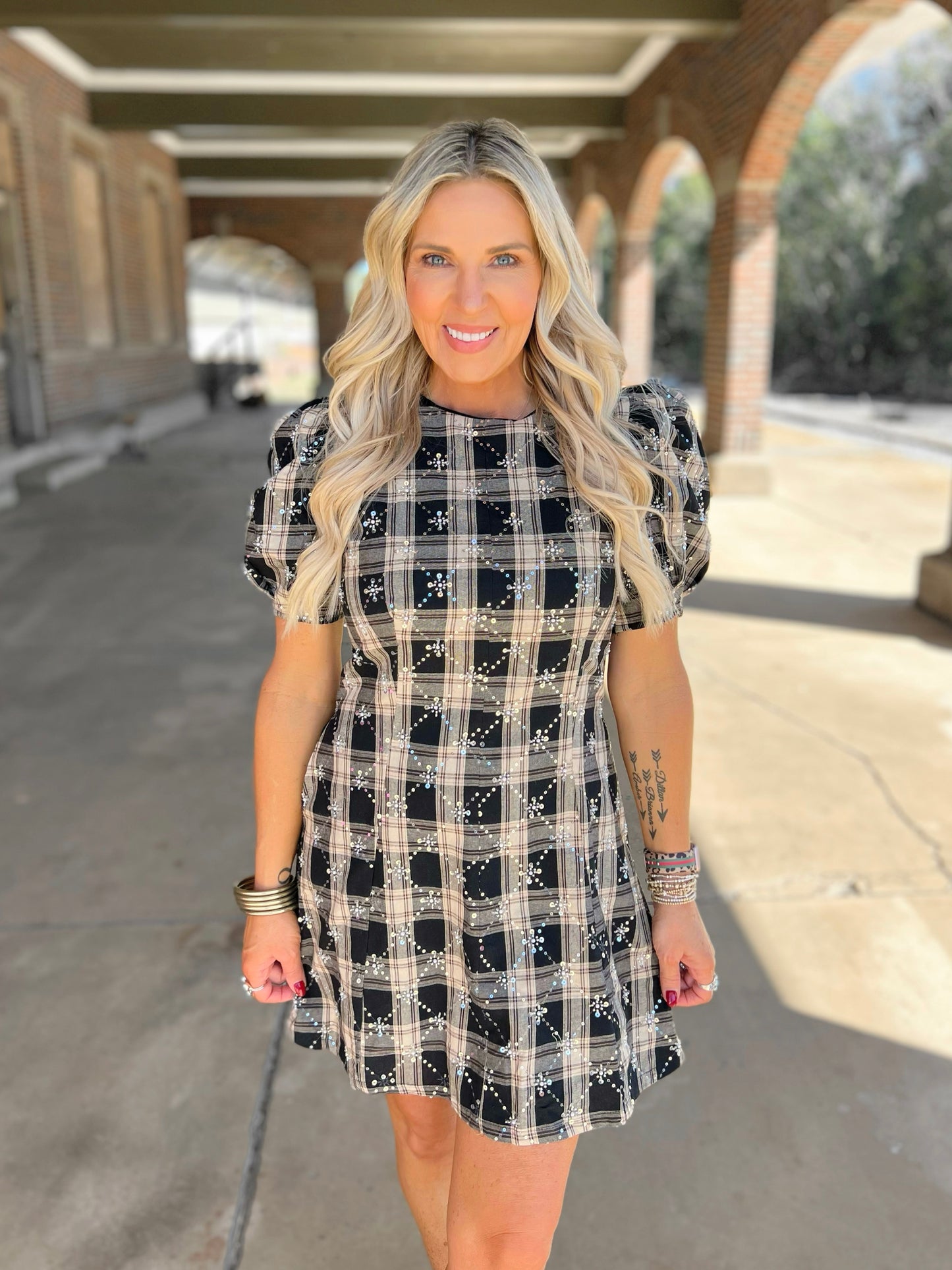 Sequin Plaid Mini Dress