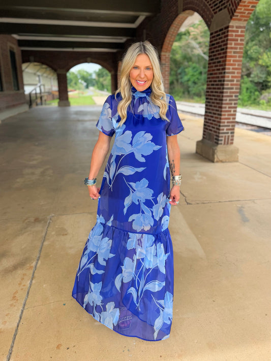 Organza Mockneck Maxi Dress
