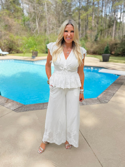 Elle Embroidered Wide Leg Pants