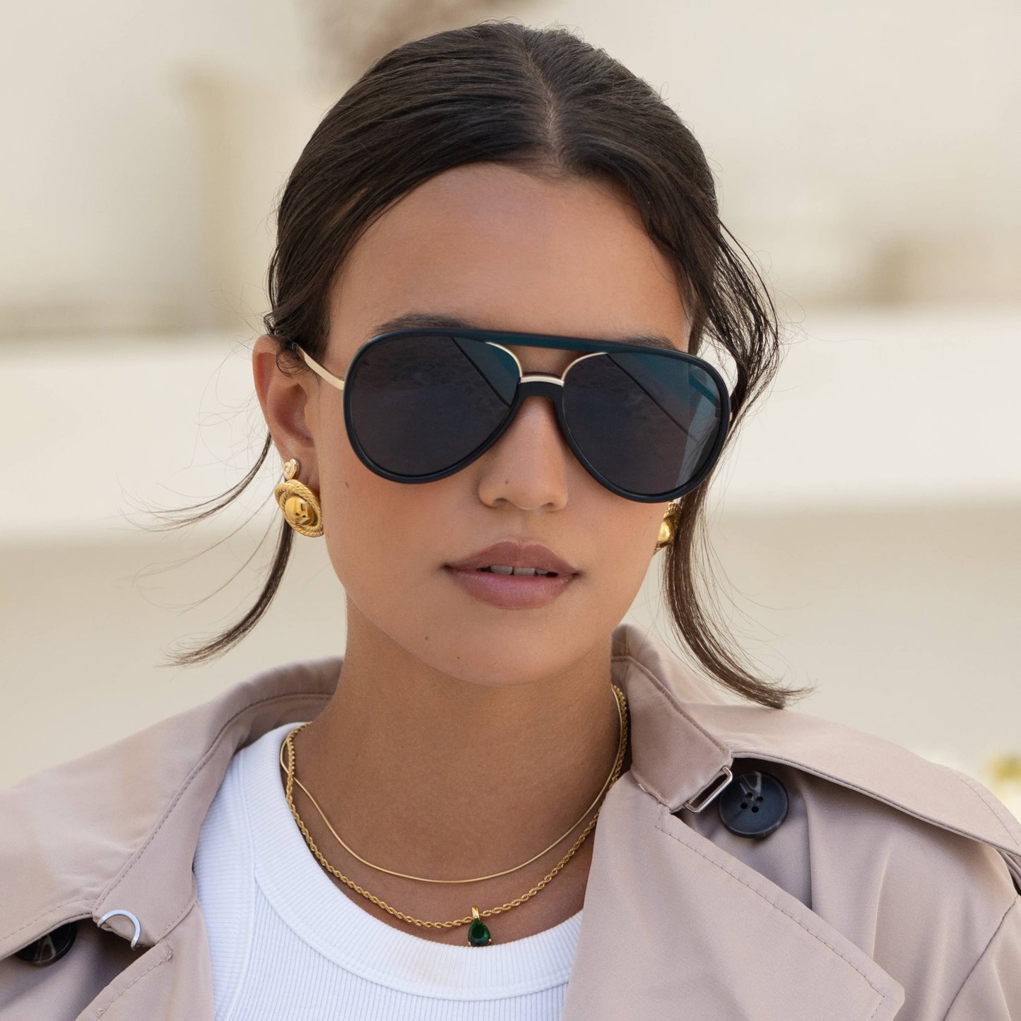 Shay Aviator Sunglasses: Black