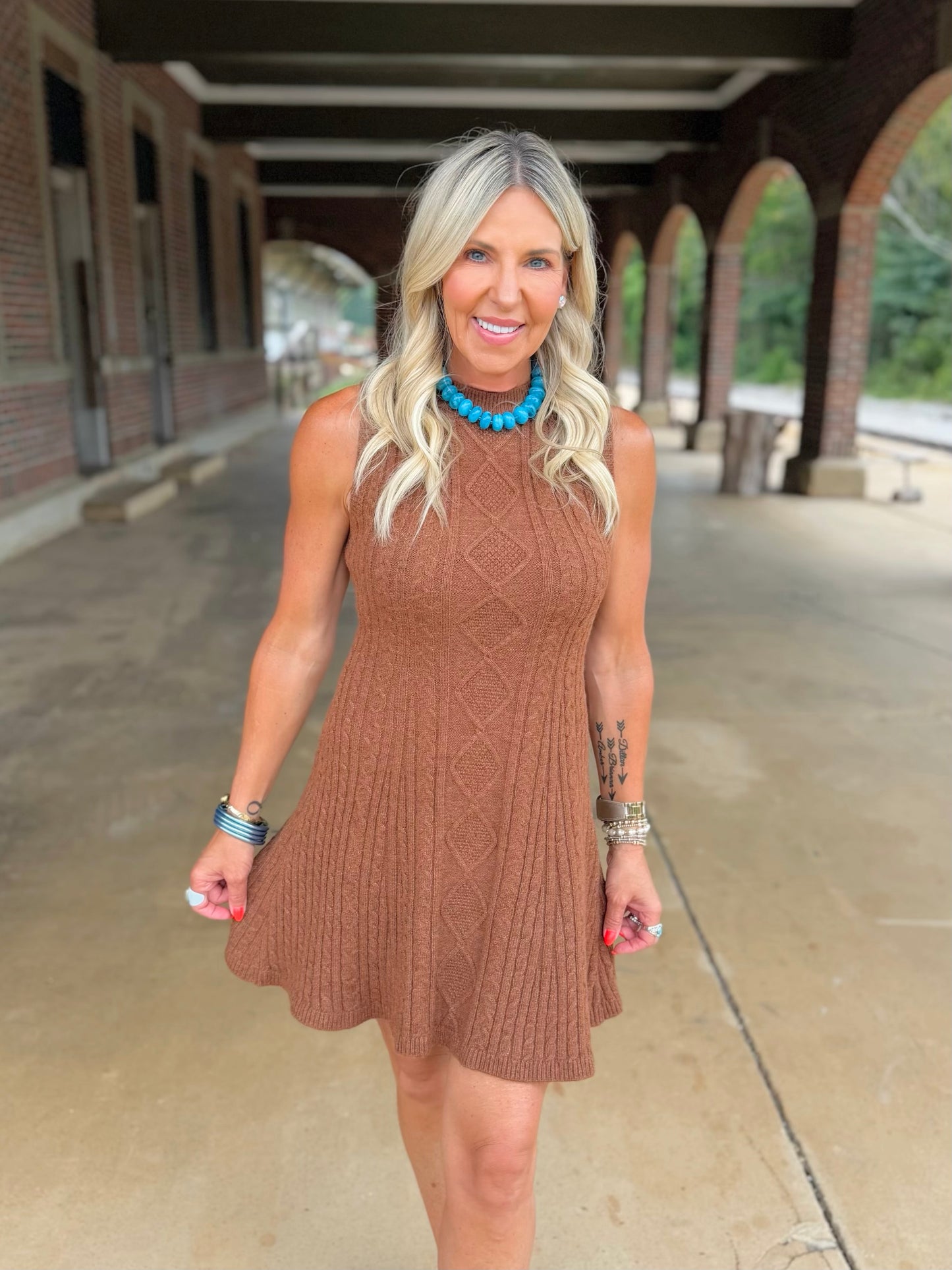 Sleeveless Cable Knit Sweater Dress