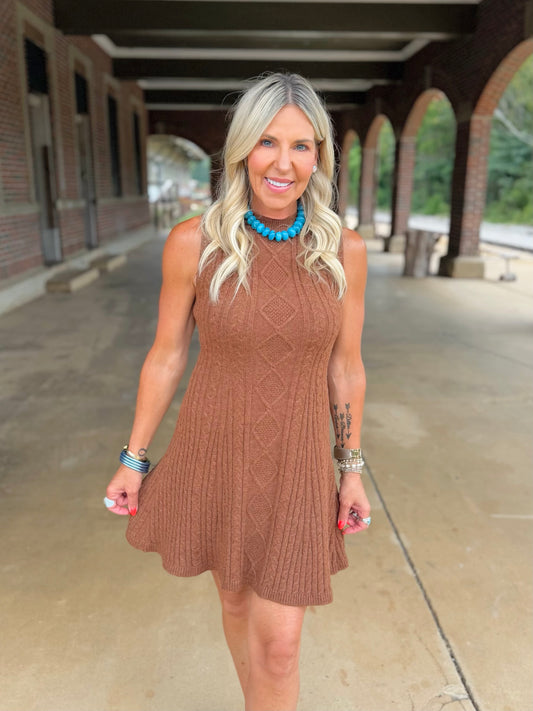 Sleeveless Cable Knit Sweater Dress