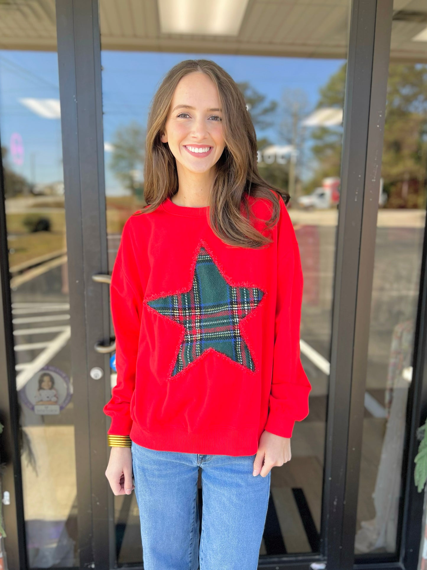 Plaid Star Applique Sweatshirt