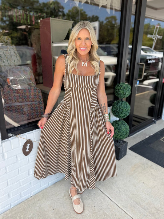 Buckle Detail Striped Dress