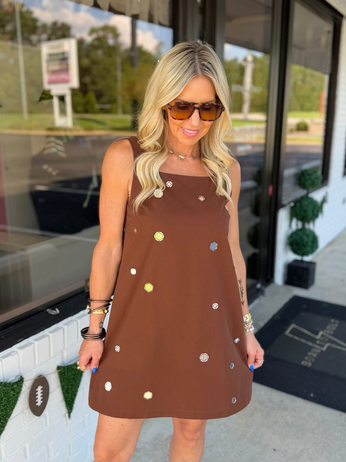 Mirror Embellished Mini Dress