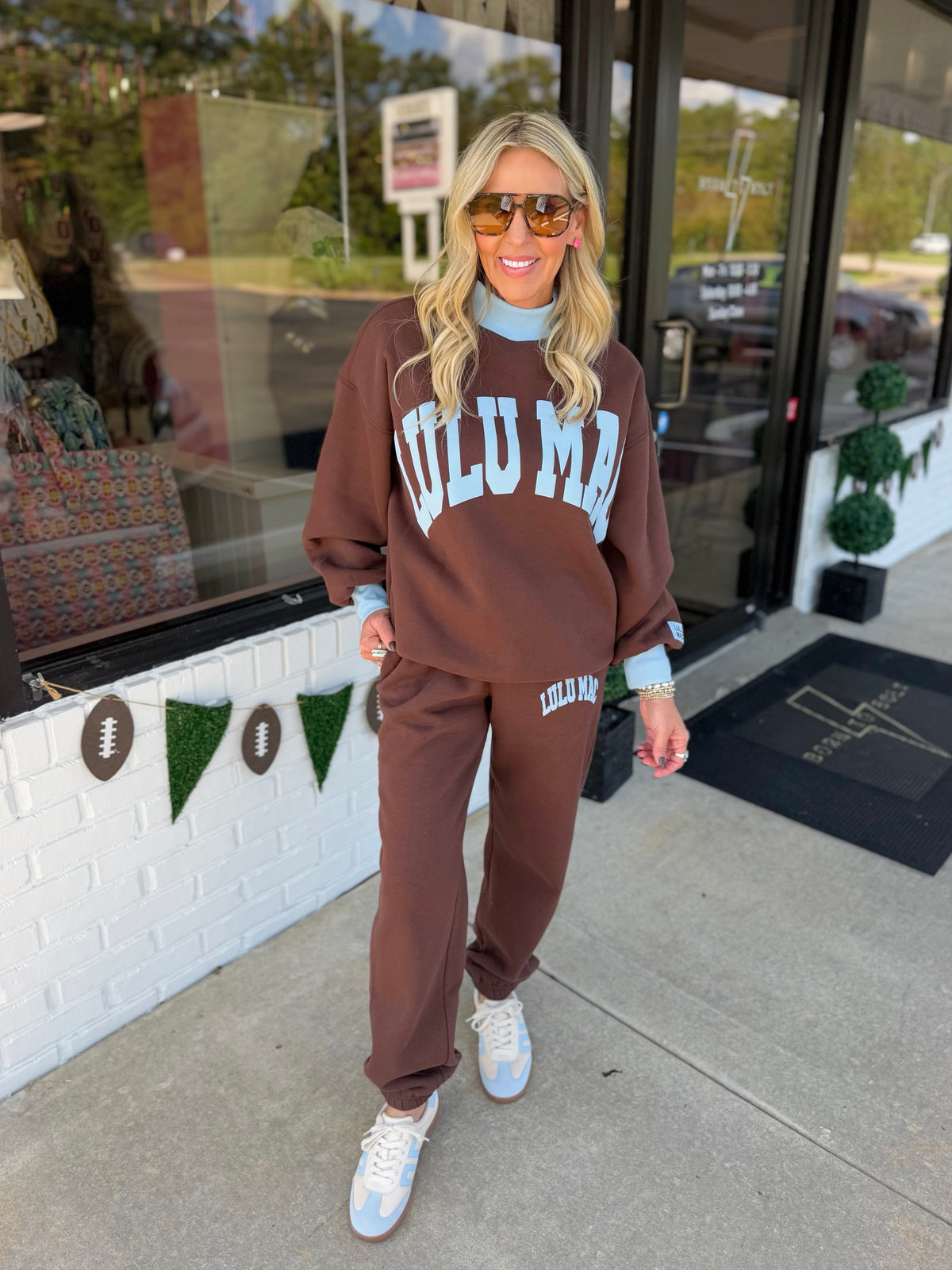 LULU MAC: Puff Pant: Brown/Light Blue