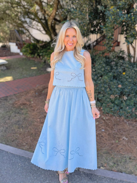 Eyelet Bow Skirt Set