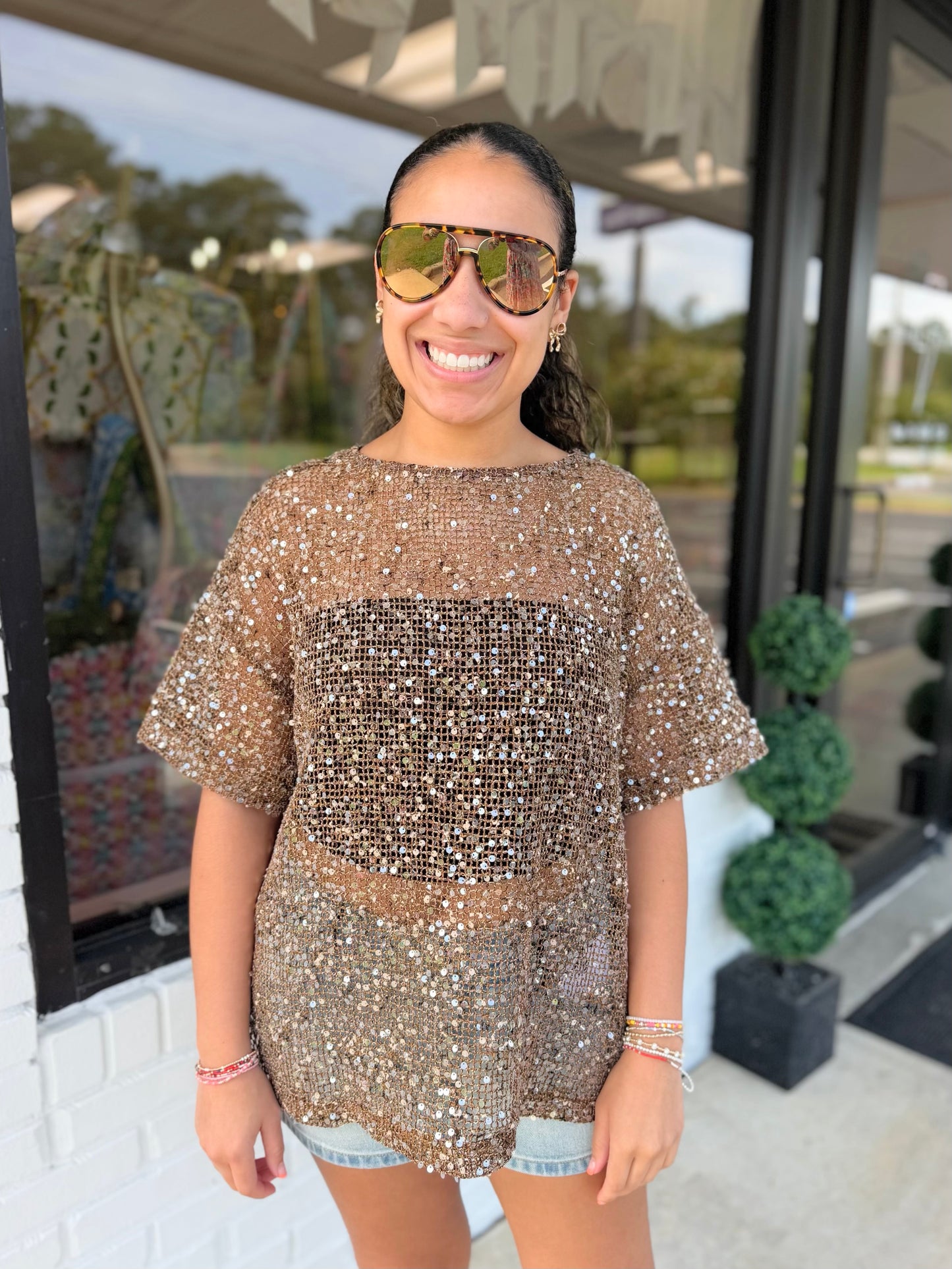 Sequin Mesh Top
