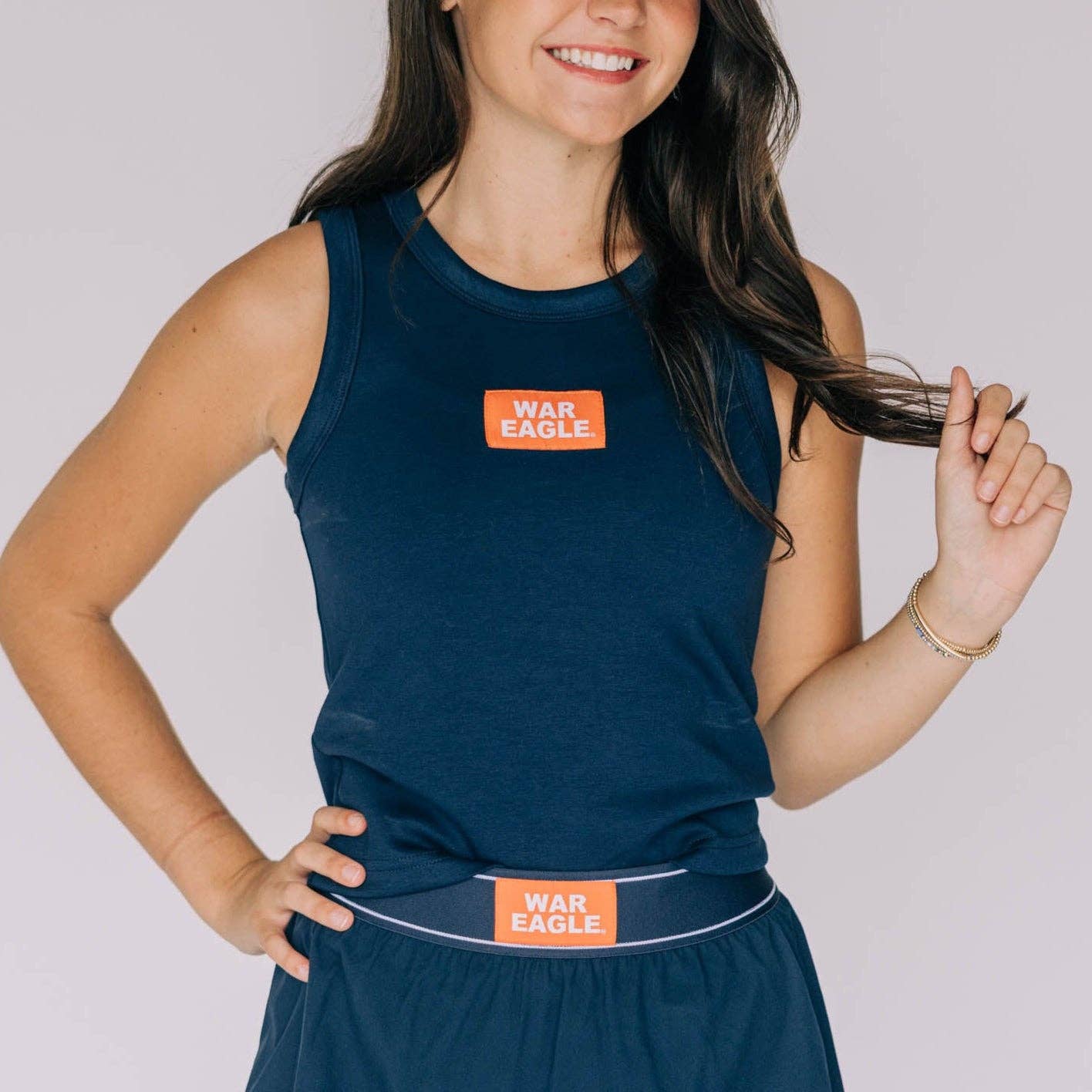 The Alli Airy Tank War Eagle Woven Label | Navy