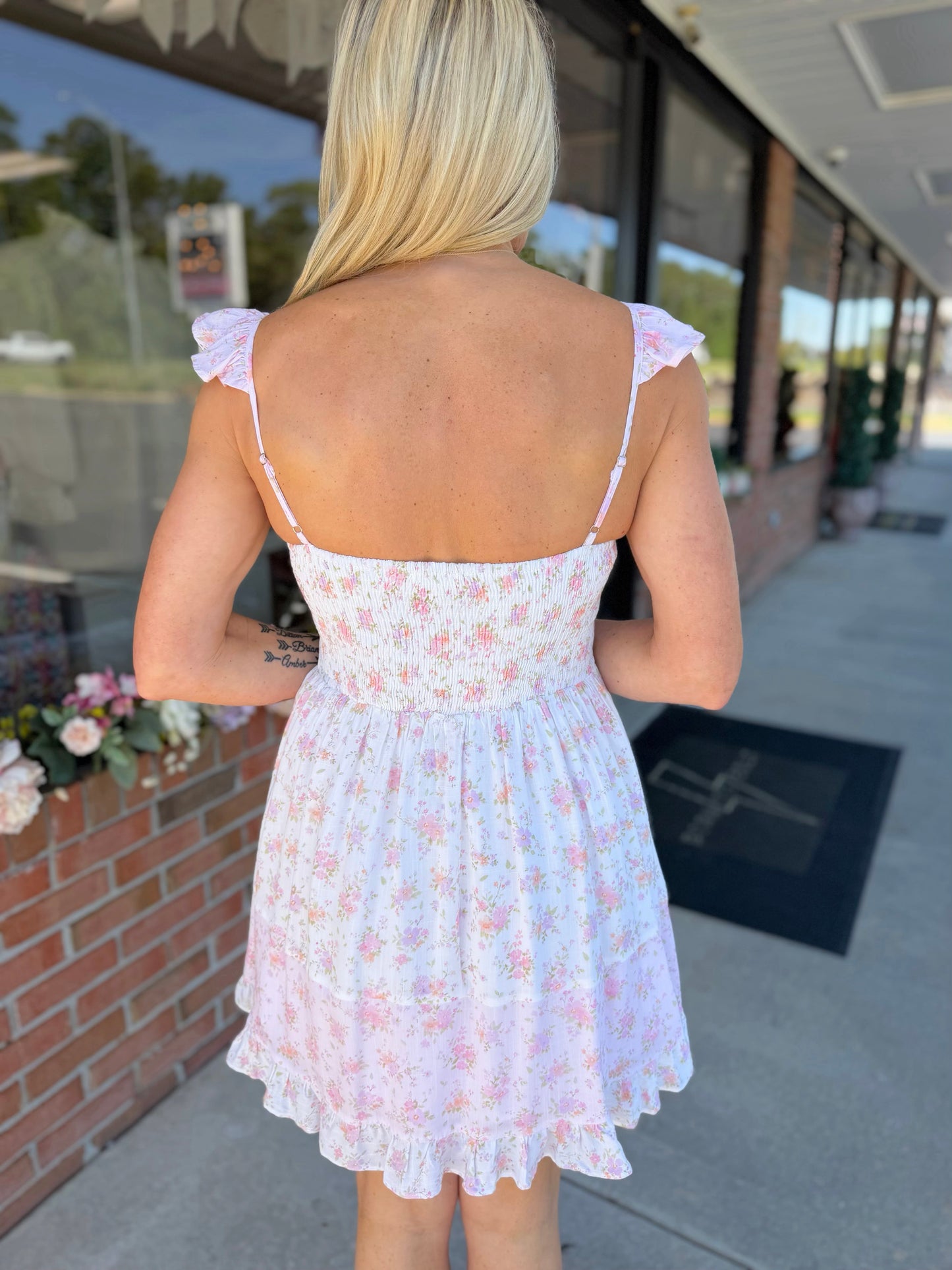 Floral Patchwork Ruffle Mini Dress