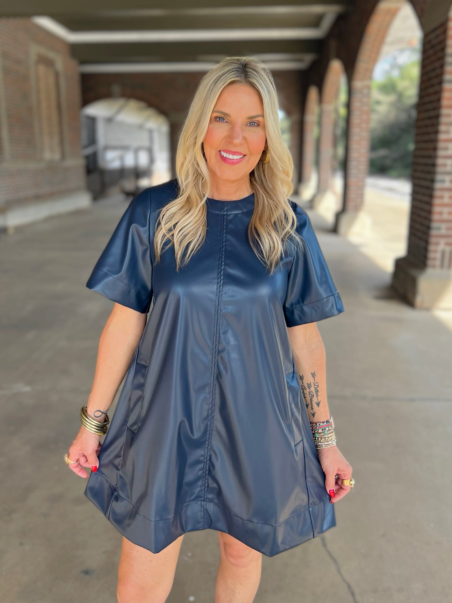 Faux Leather Swing Dress