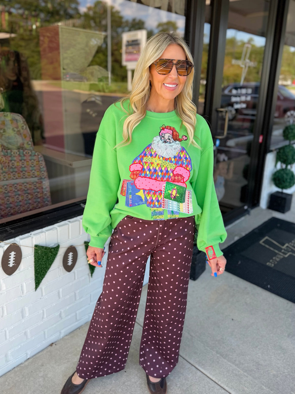 QOS Colorful Shopping Santa Sweatshirt