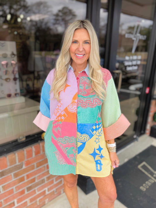 QOS Card Logo Color Block Tunic Dress