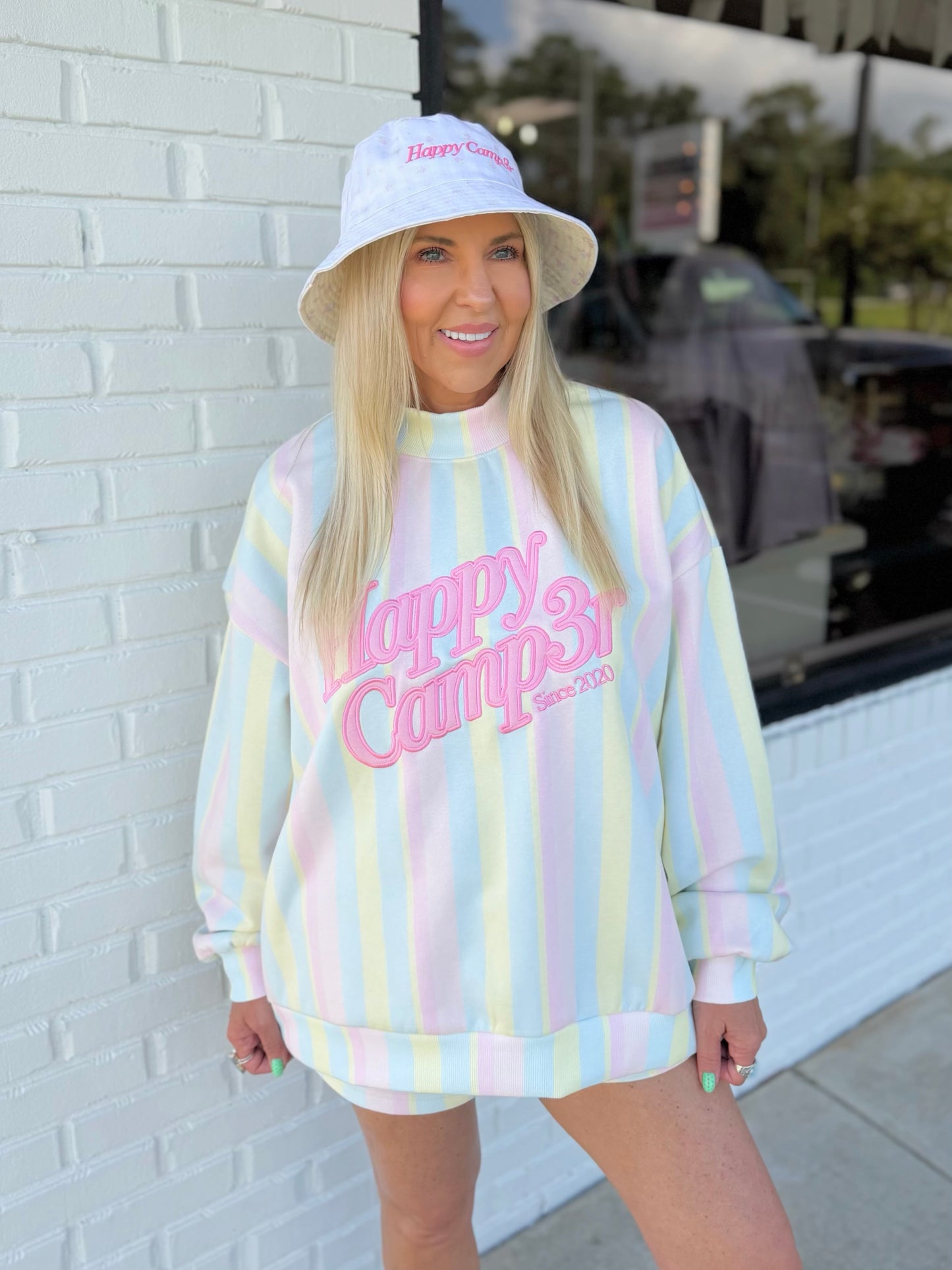 Happy Camp3r: Sherbet Stripes Applique Mockneck