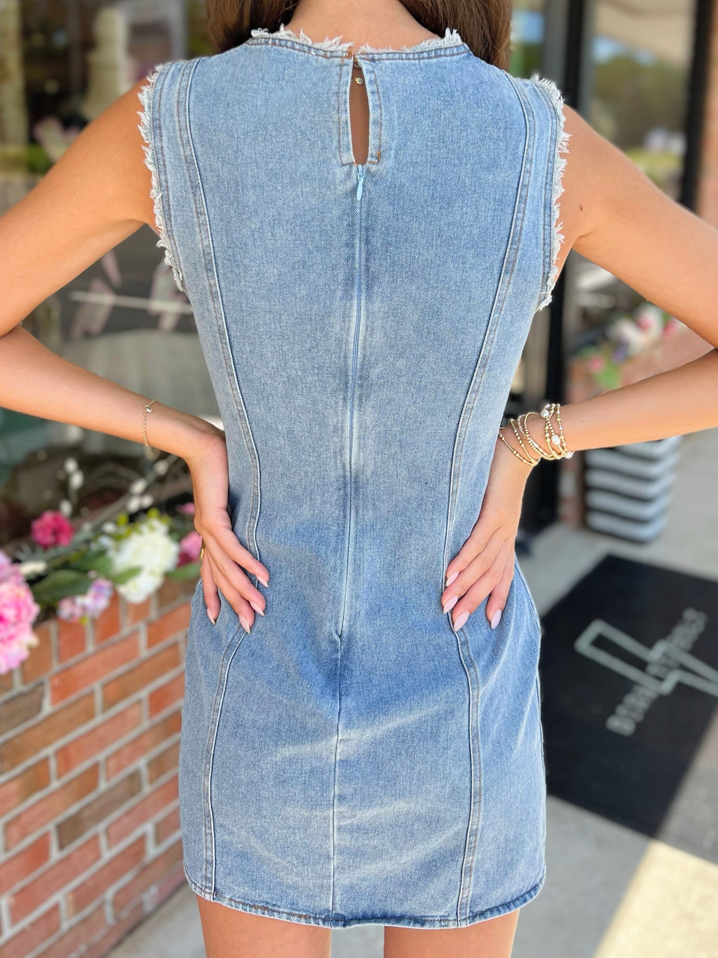 Distressed Sleeve Denim Dress