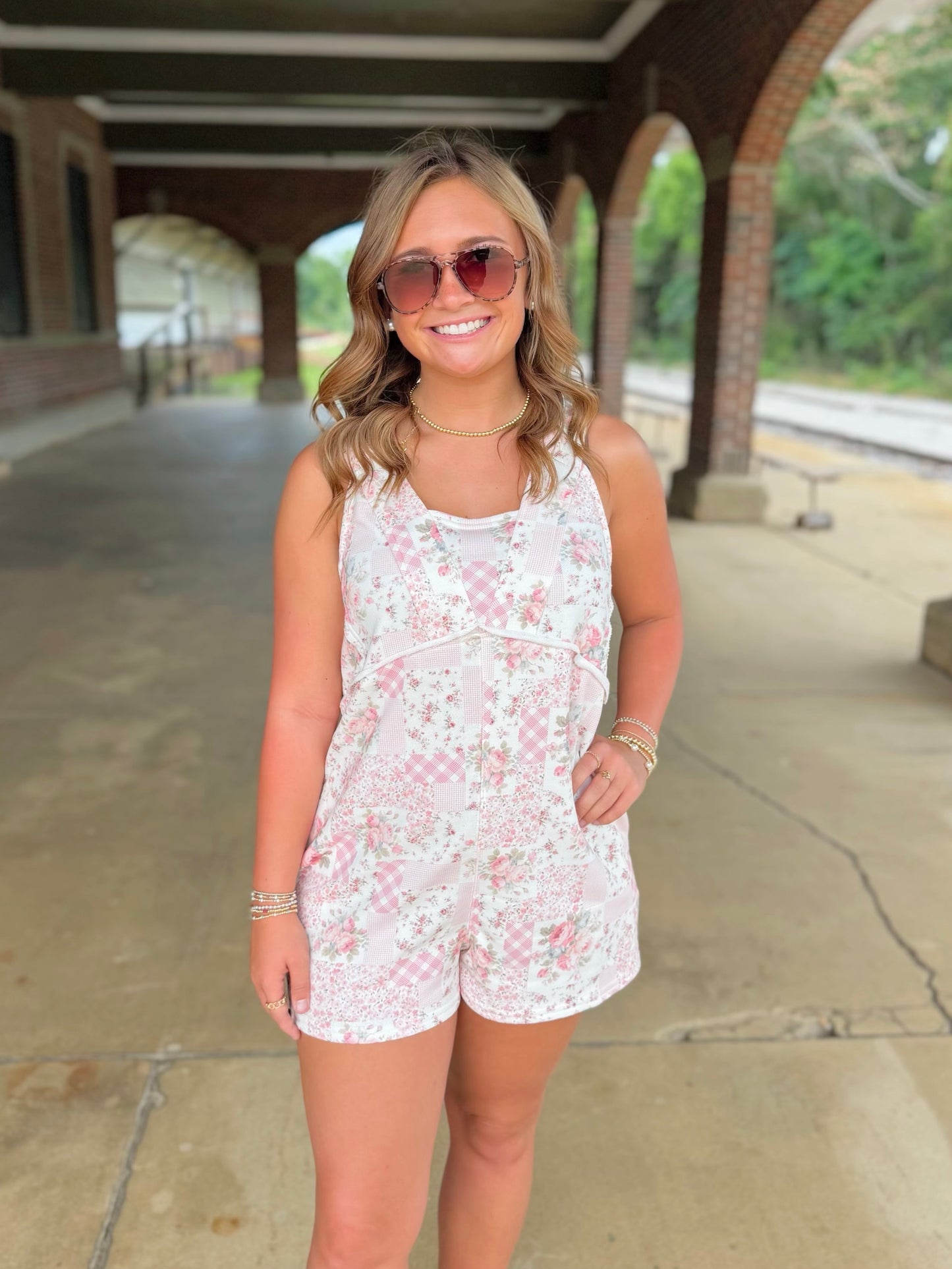 Patchwork Floral & Gingham Print Romper