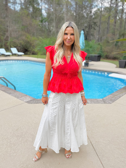 Eyelet Flare Pants