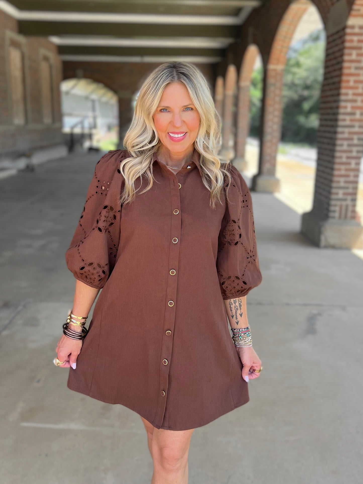Eyelet Sleeve Mini Dress