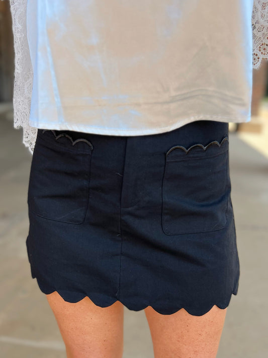 High Waisted Scallop Hem Mini Skirt
