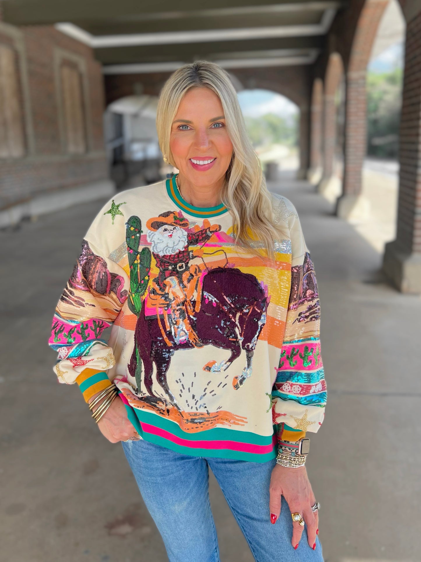 QOS Vintage Cowboy Santa Sweatshirt