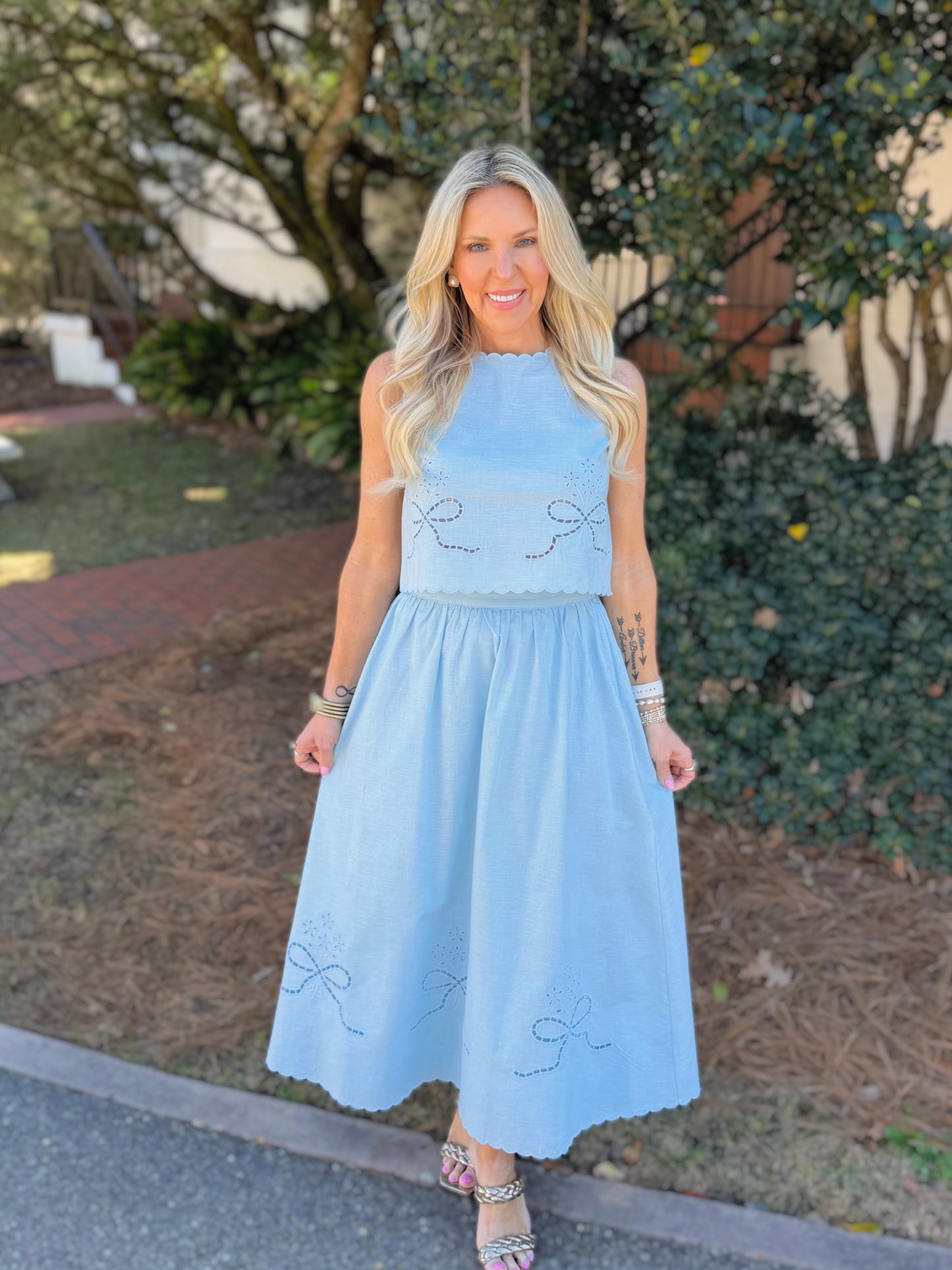 Eyelet Bow Skirt Set