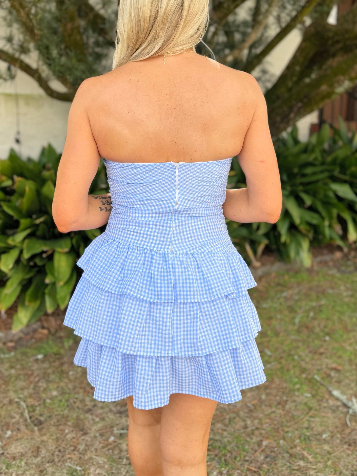 Strapless Gingham Dress