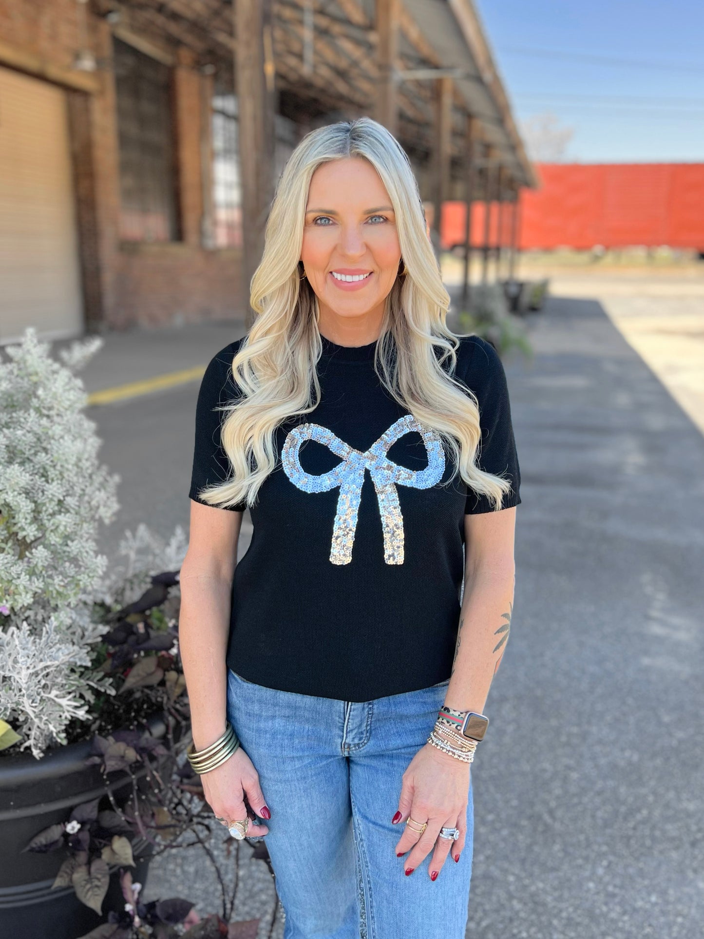 Sequin Bow Sweater Top