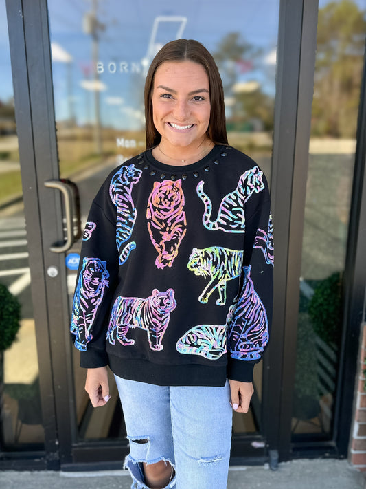 QOS BLACK MULTI TIGER SWEATSHIRT