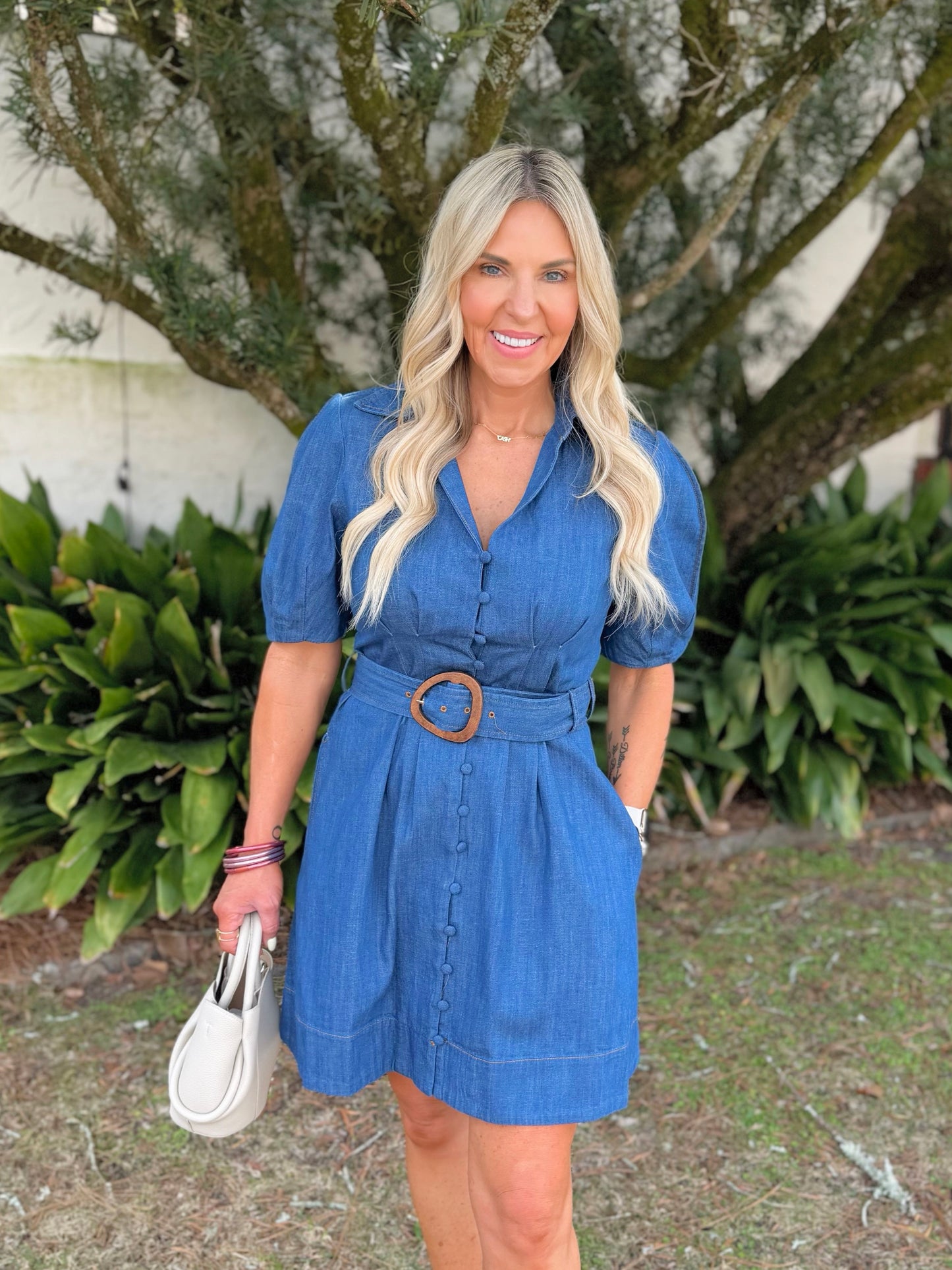 Denim Belted Mini Dress