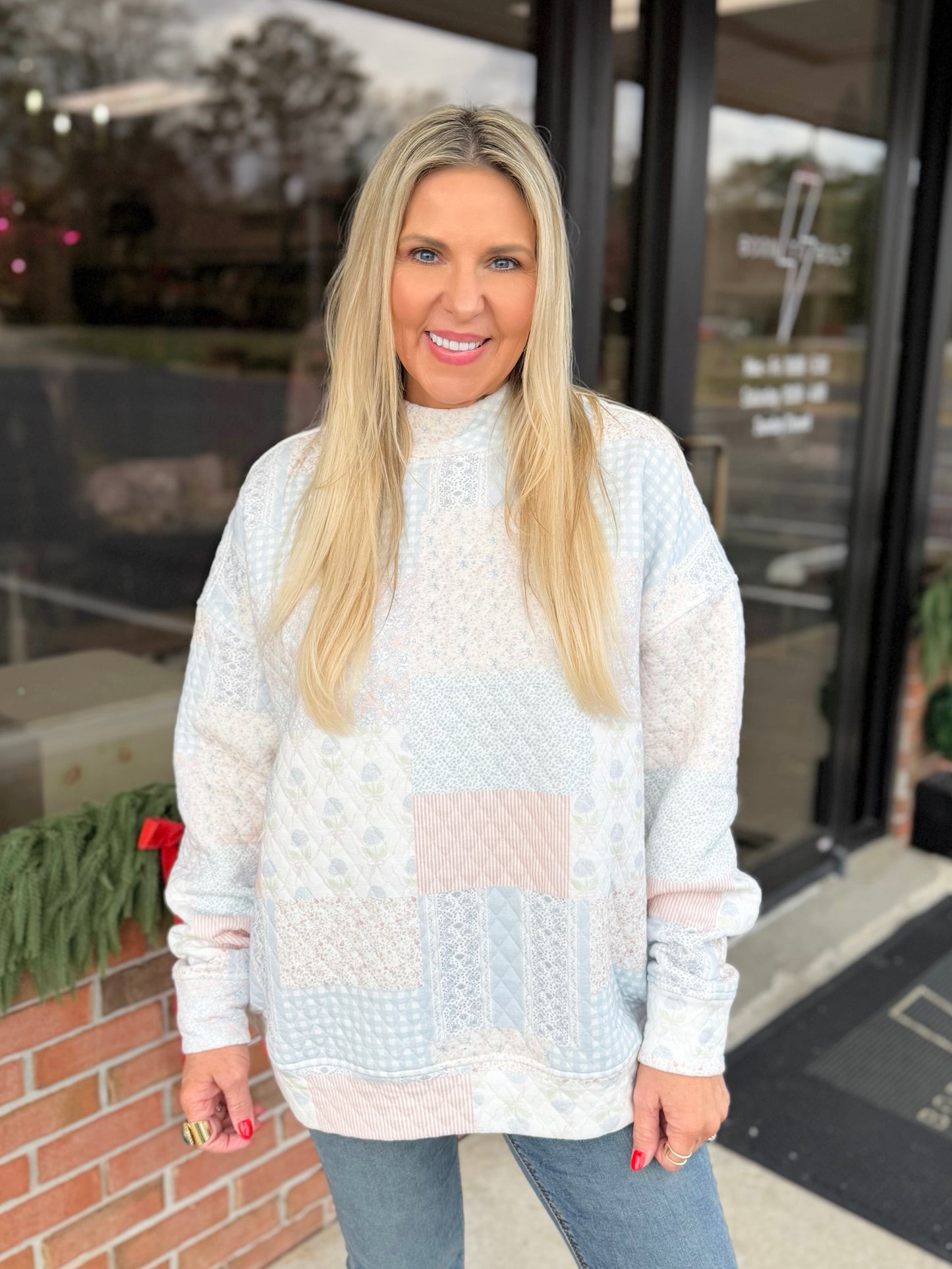 Shades of Blue Quilted Mock Neck