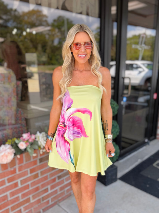 Strapless Flower Print Mini Dress