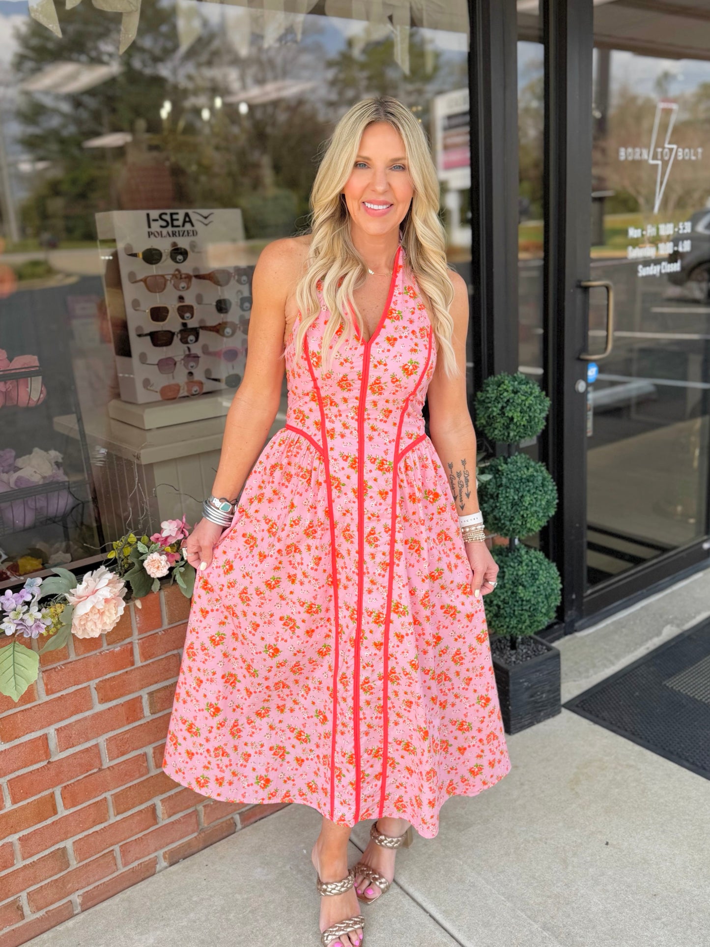 Sunset Bloom Halter Dress