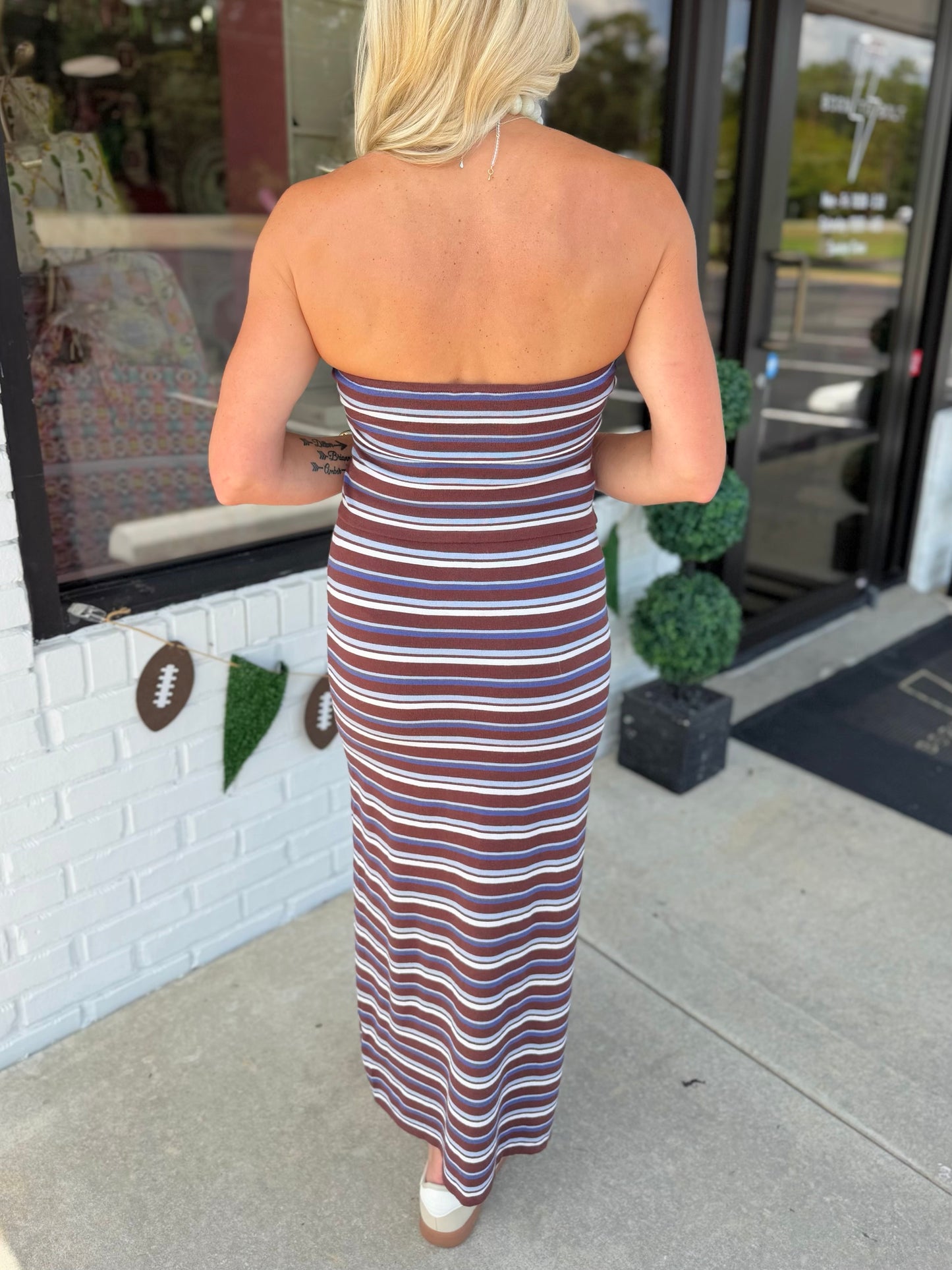 Strapless Striped Sweater Set
