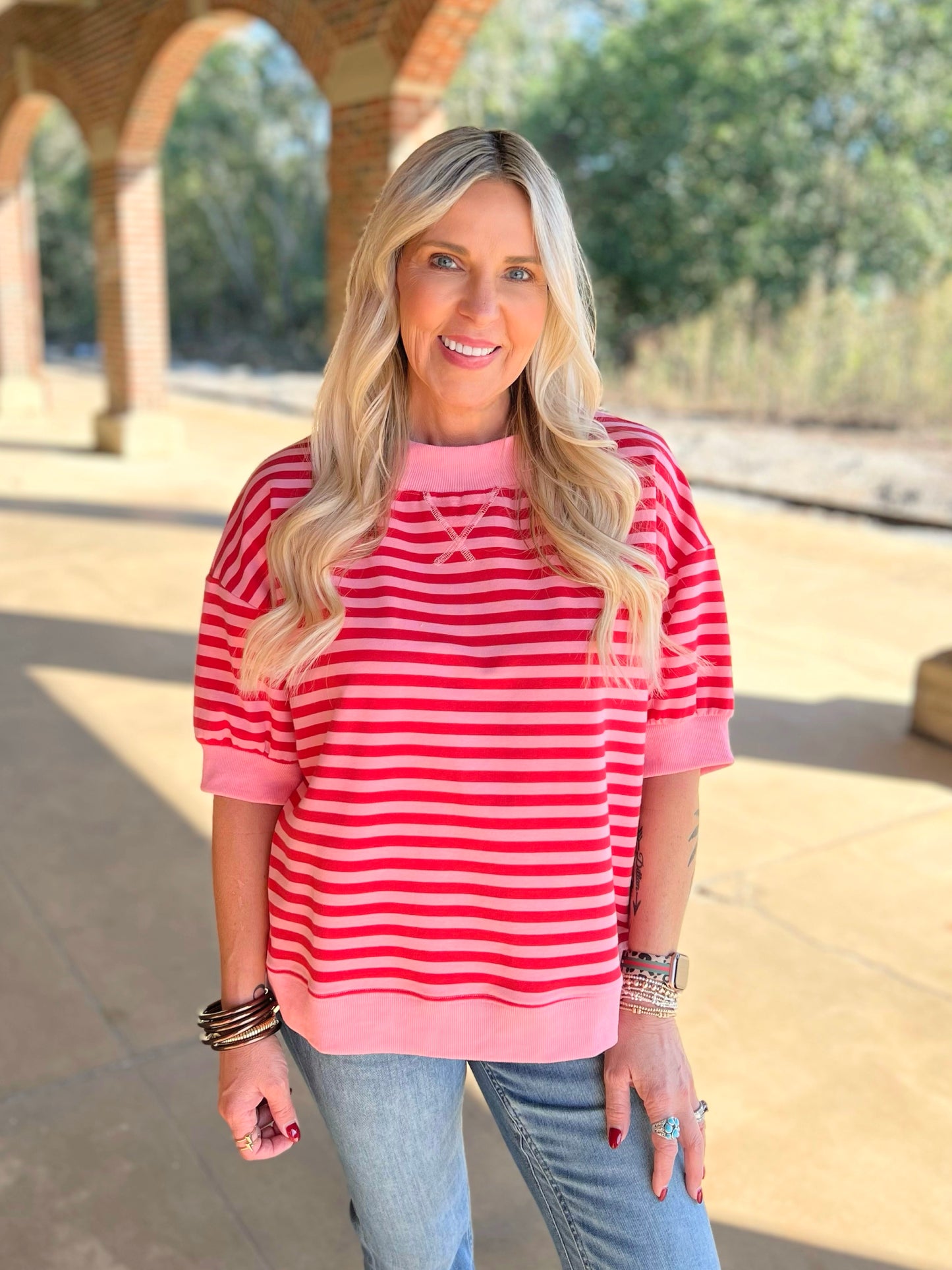 Striped Mock Neck Top