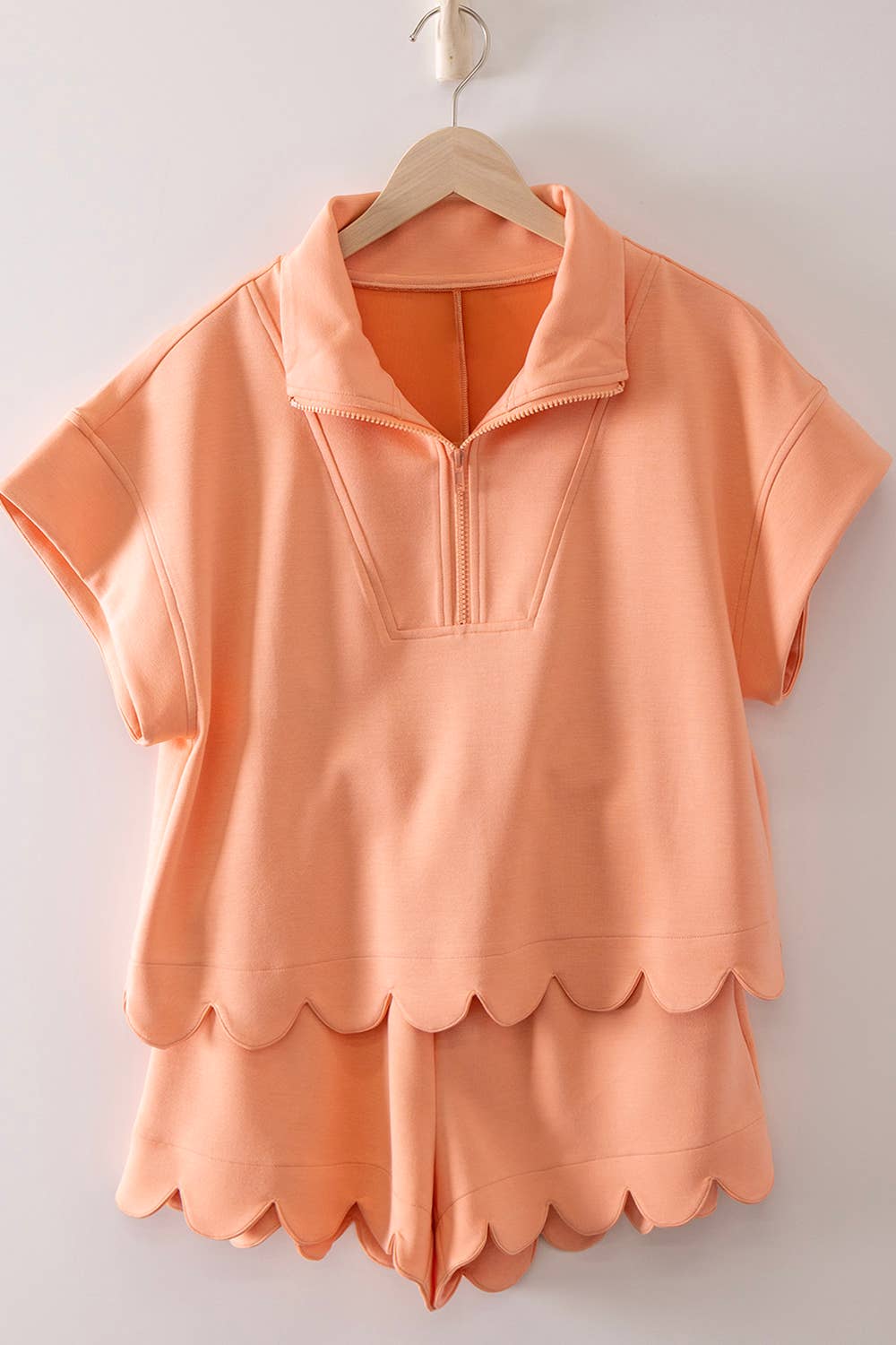 Half-Zip Scallop Short Set