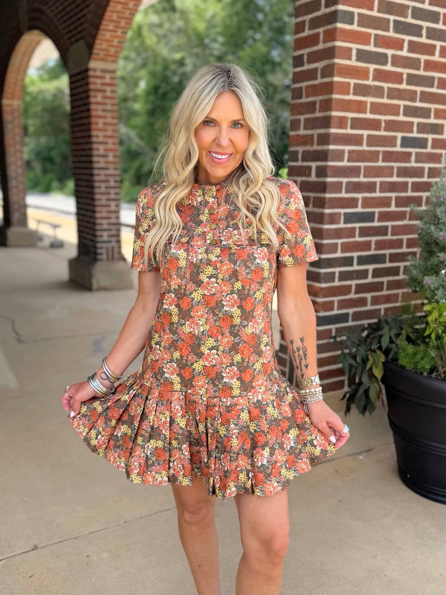 Autumn Floral Drop Waist Dress