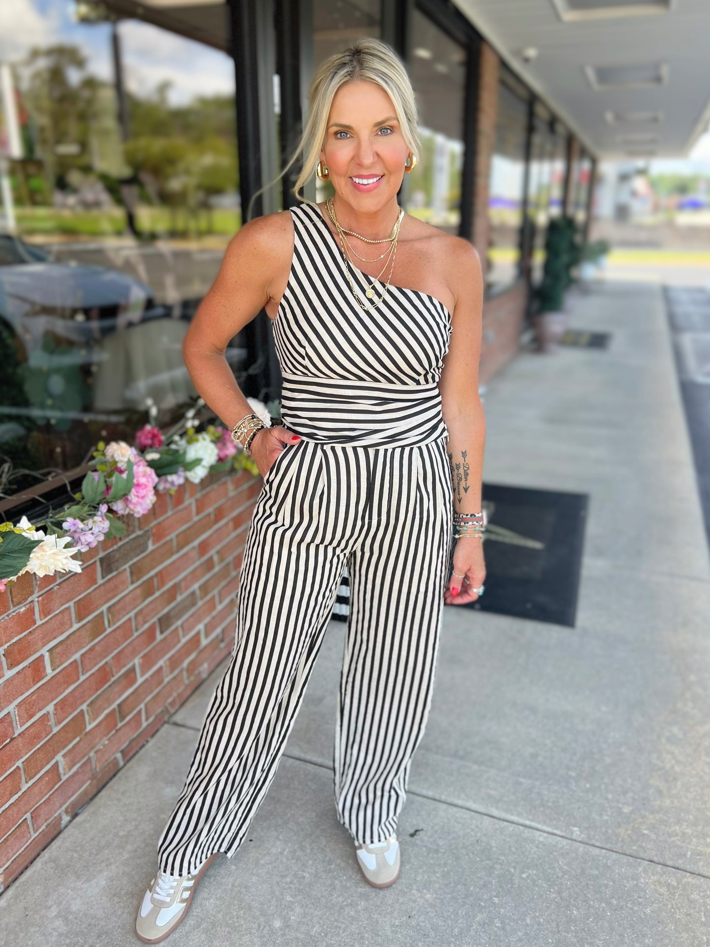 One Shoulder Sleeveless Striped Top