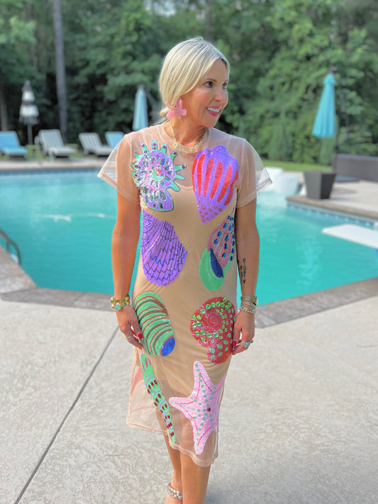 QOS Multi Shell Coverup Midi Dress