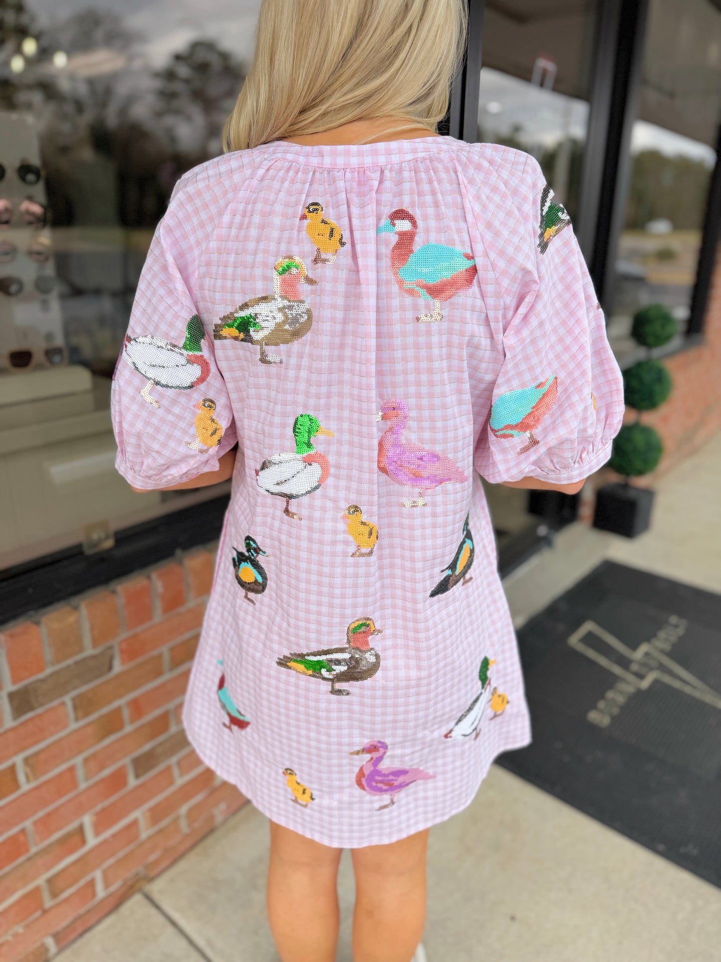 QOS Gingham Scattered Duck Dress