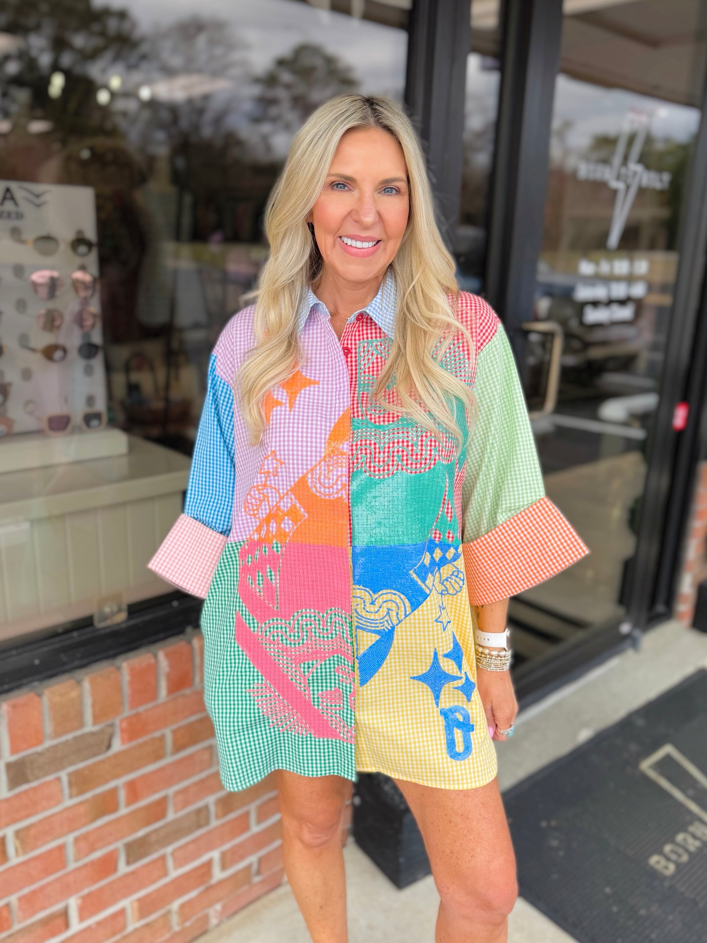 QOS Card Logo Color Block Tunic Dress