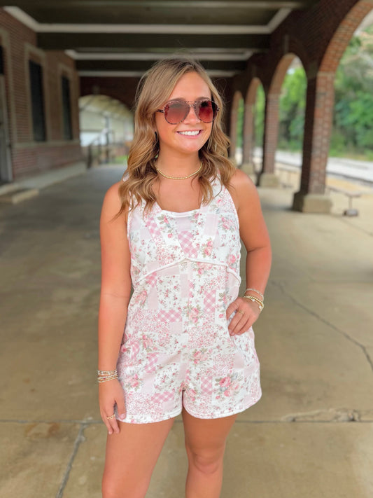 Patchwork Floral & Gingham Print Romper