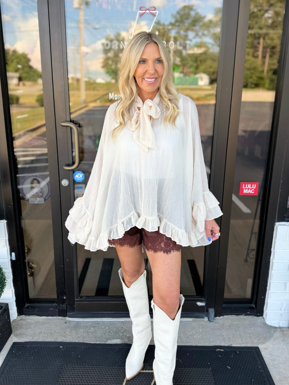 Bow Ruffle Poncho Top