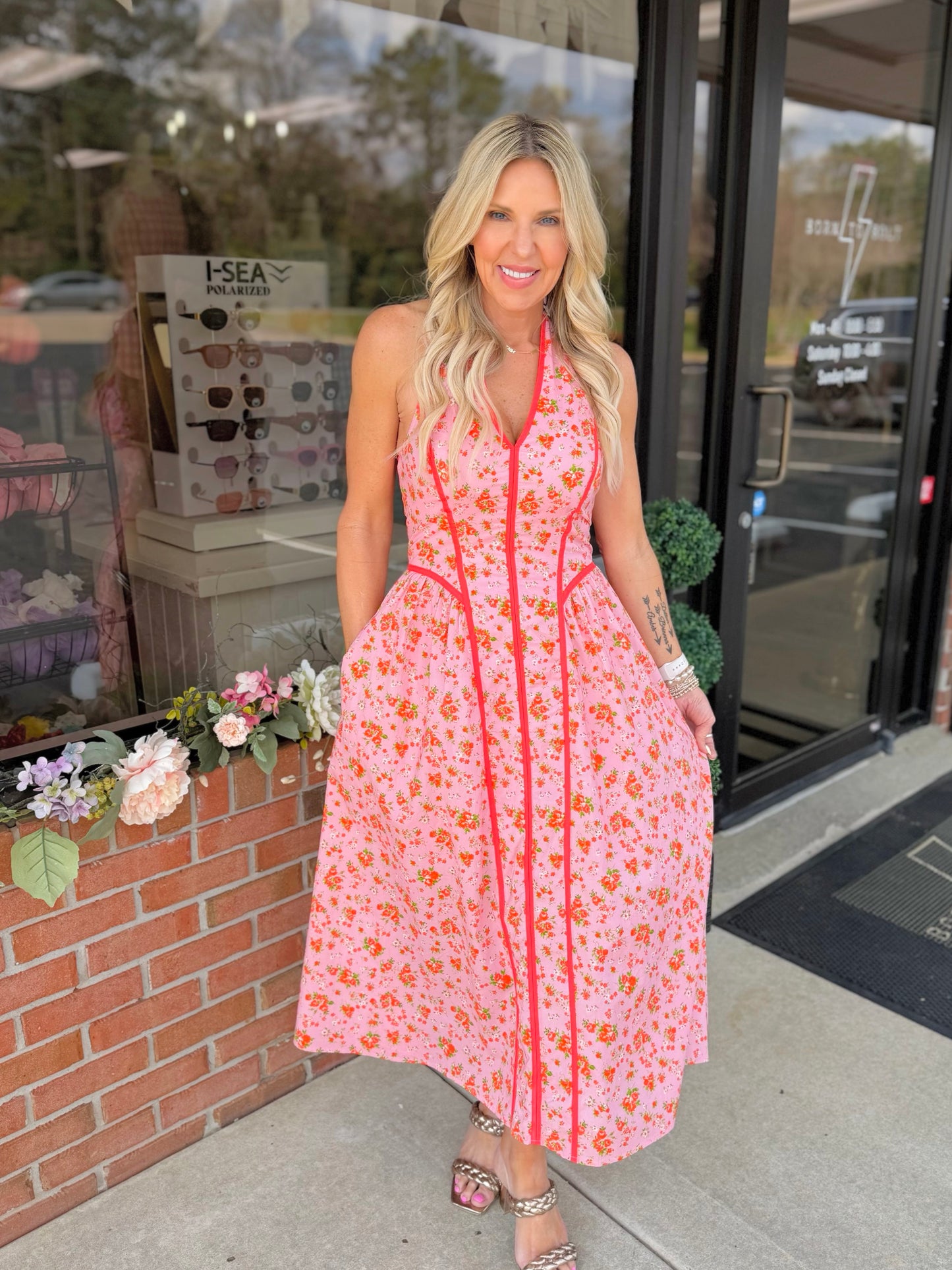 Sunset Bloom Halter Dress