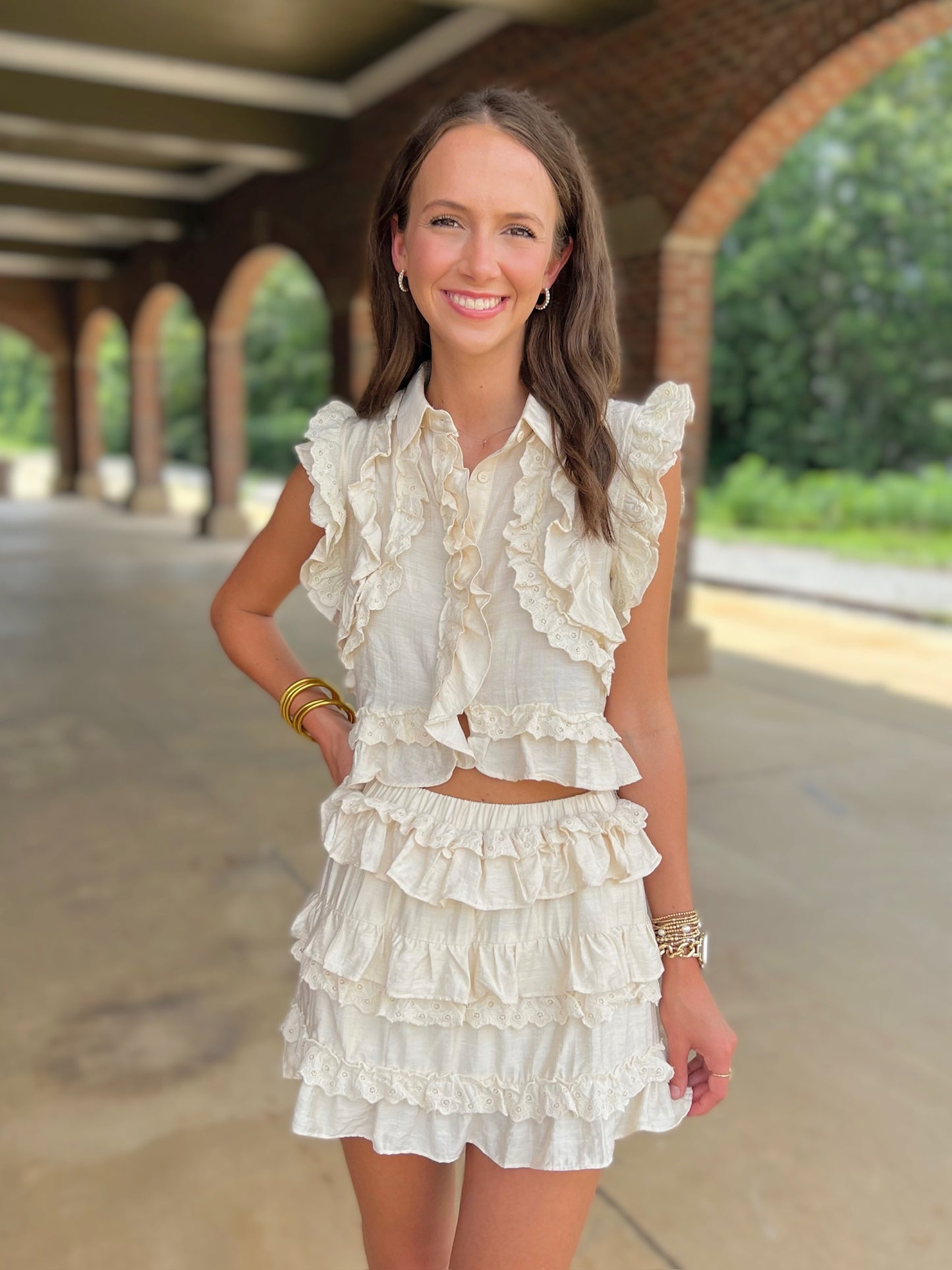 Ruffle Eyelet Trim Skort
