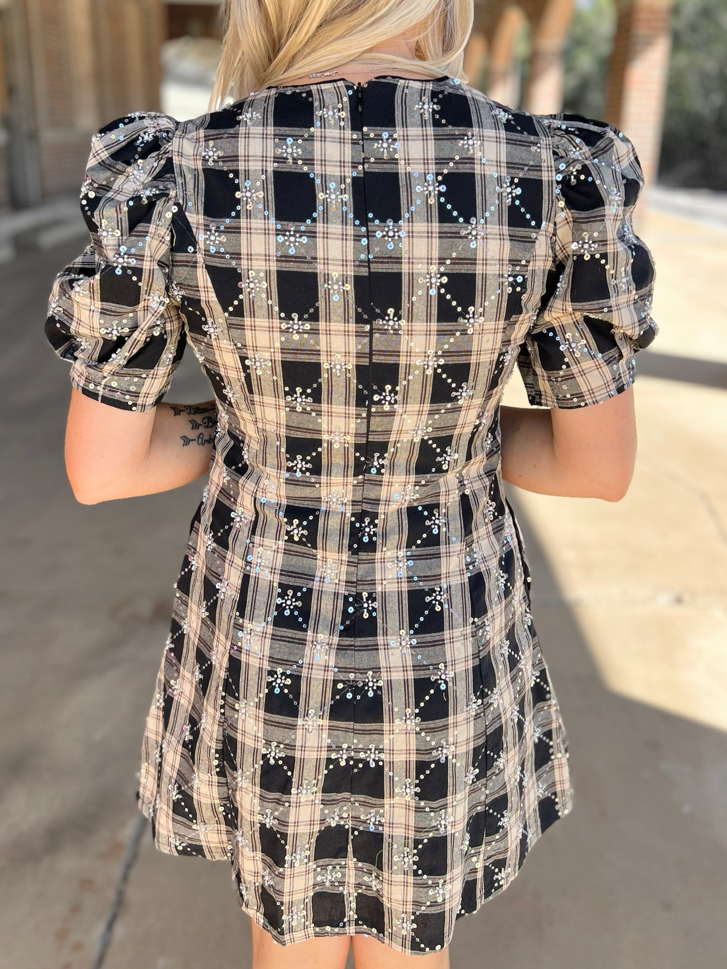 Sequin Plaid Mini Dress