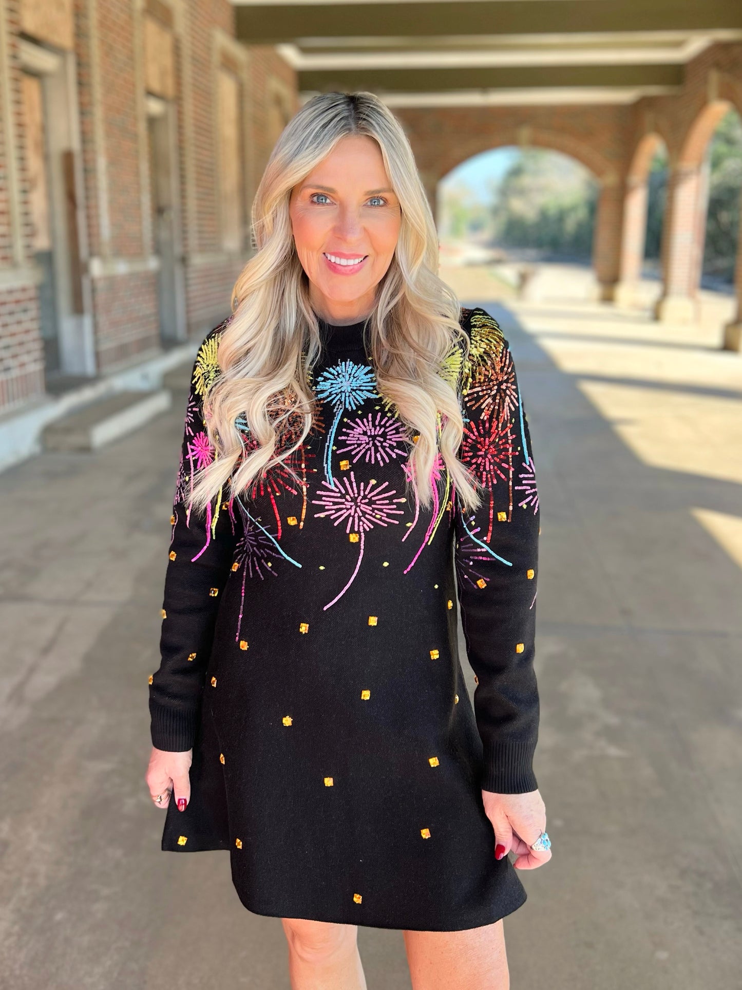 QOS Firework Jeweled Sweater Dress