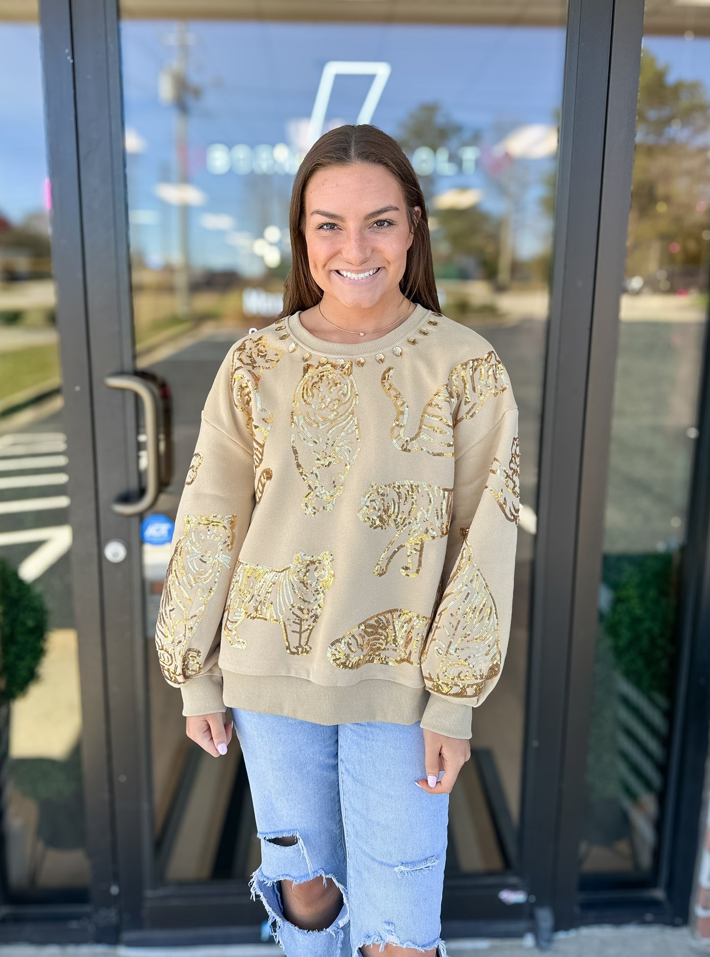 QOS BEIGE & GOLD TIGER SWEATSHIRT